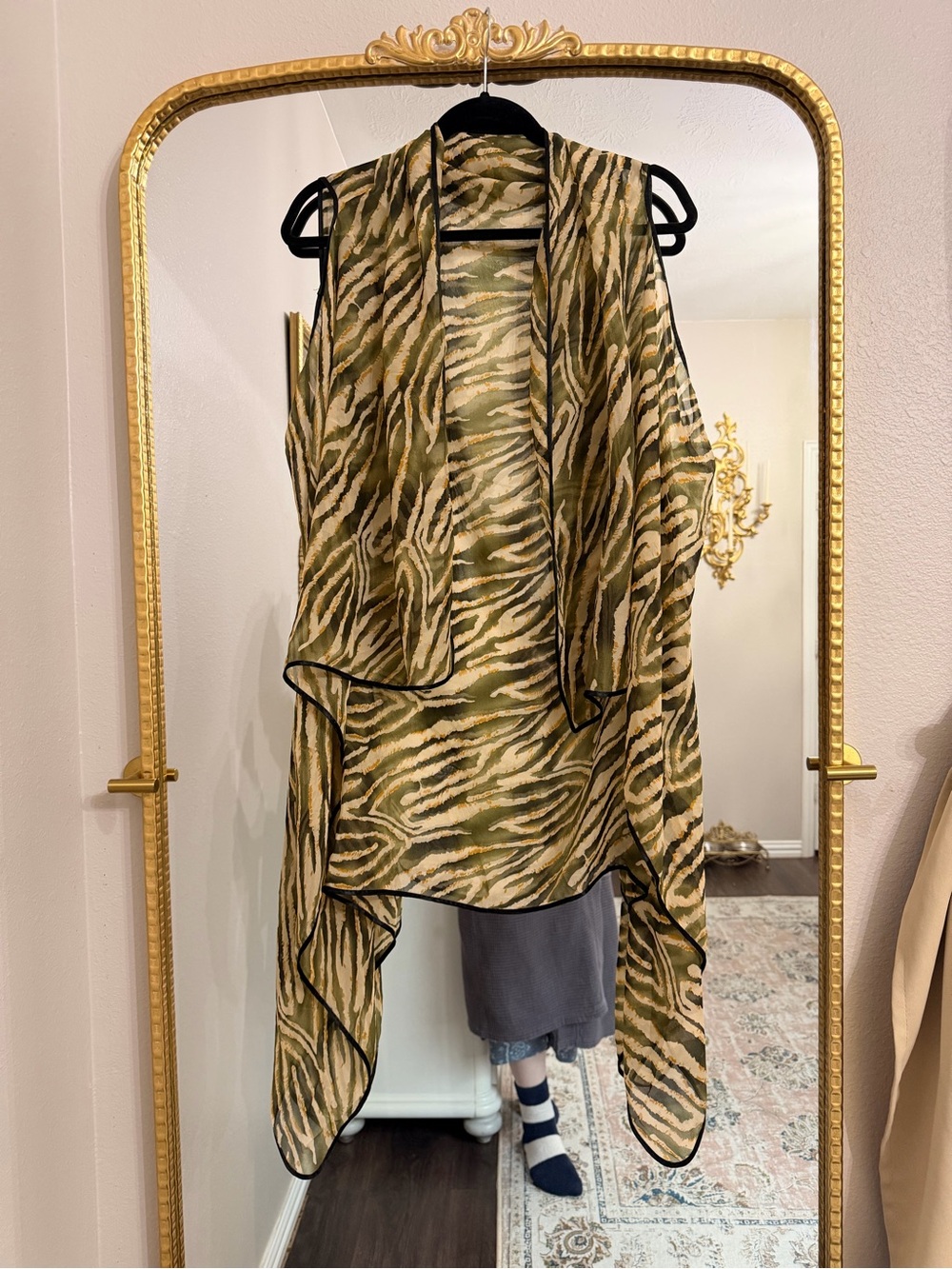 Lightweight Green Zebra Print Draped Vest